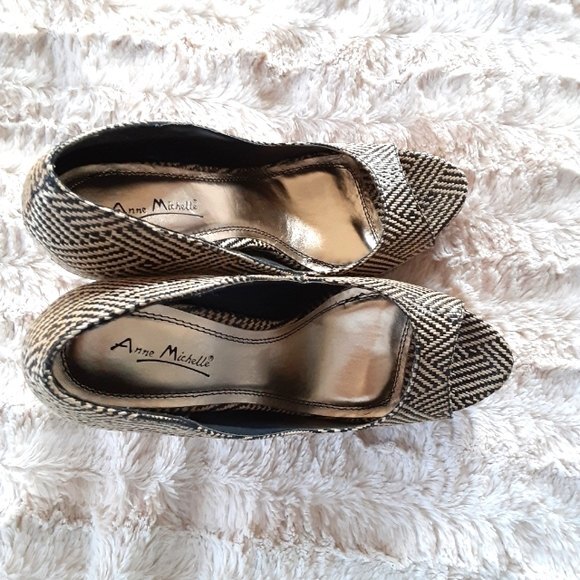 Anne Michelle Tan Woven Platform Stiletto Heels 9 High Heels - Picture 3 of 8